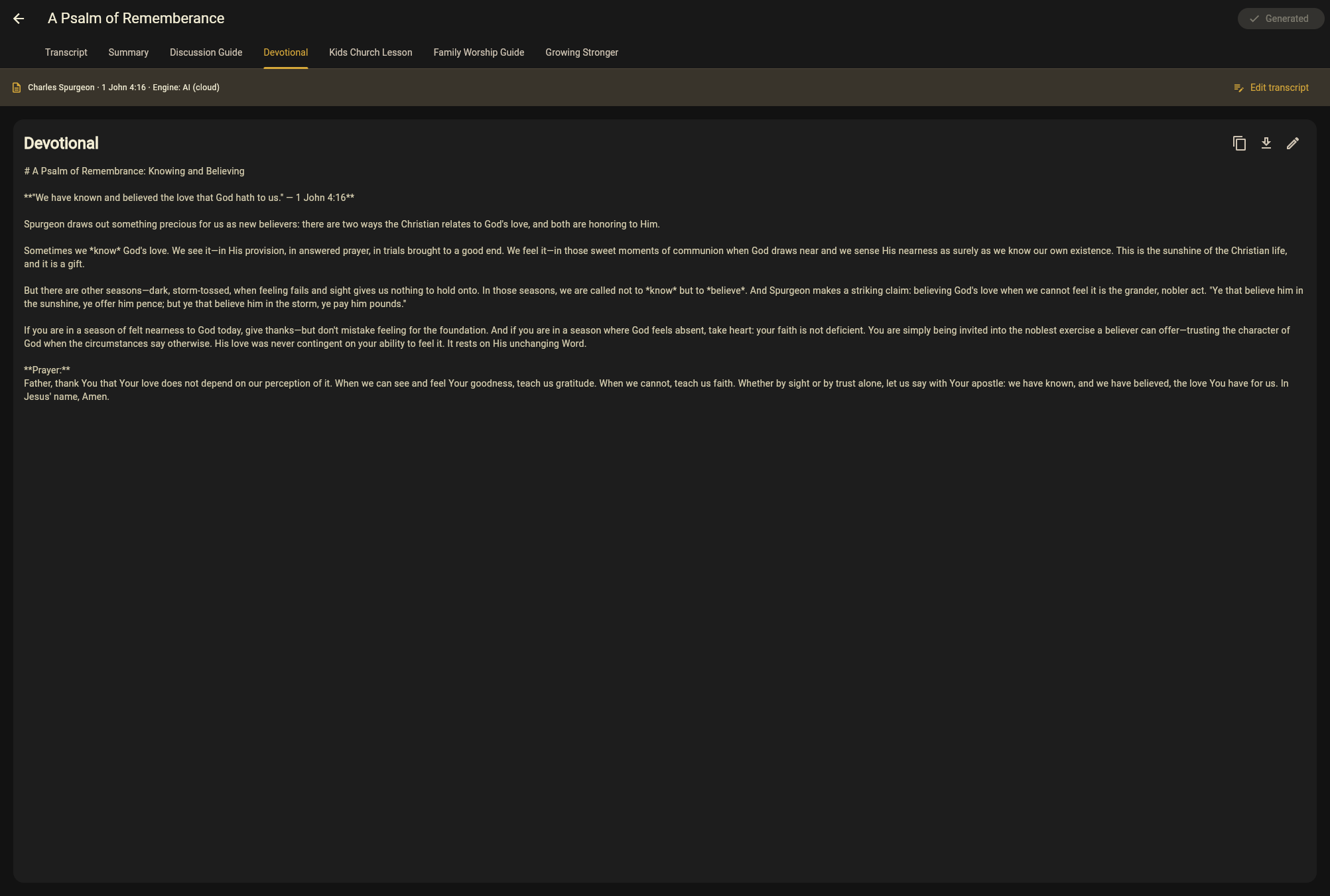 A generated devotional