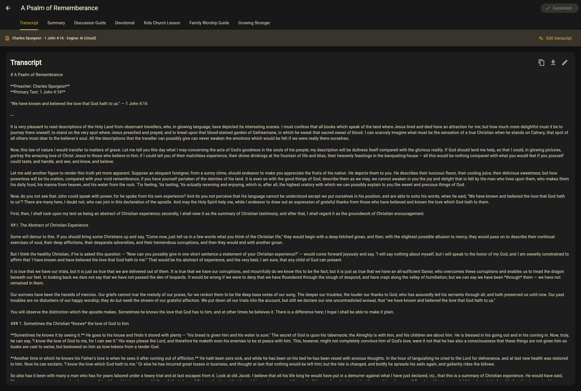 The sermon transcript